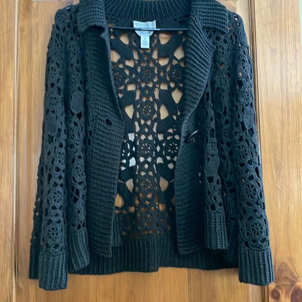 Talbots collection hand knit black cardigan XL